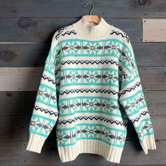 NWOT American Eagle AE Size M Oversized Fairisle Chunky Mock Neck Sweater - Picture 1 of 10